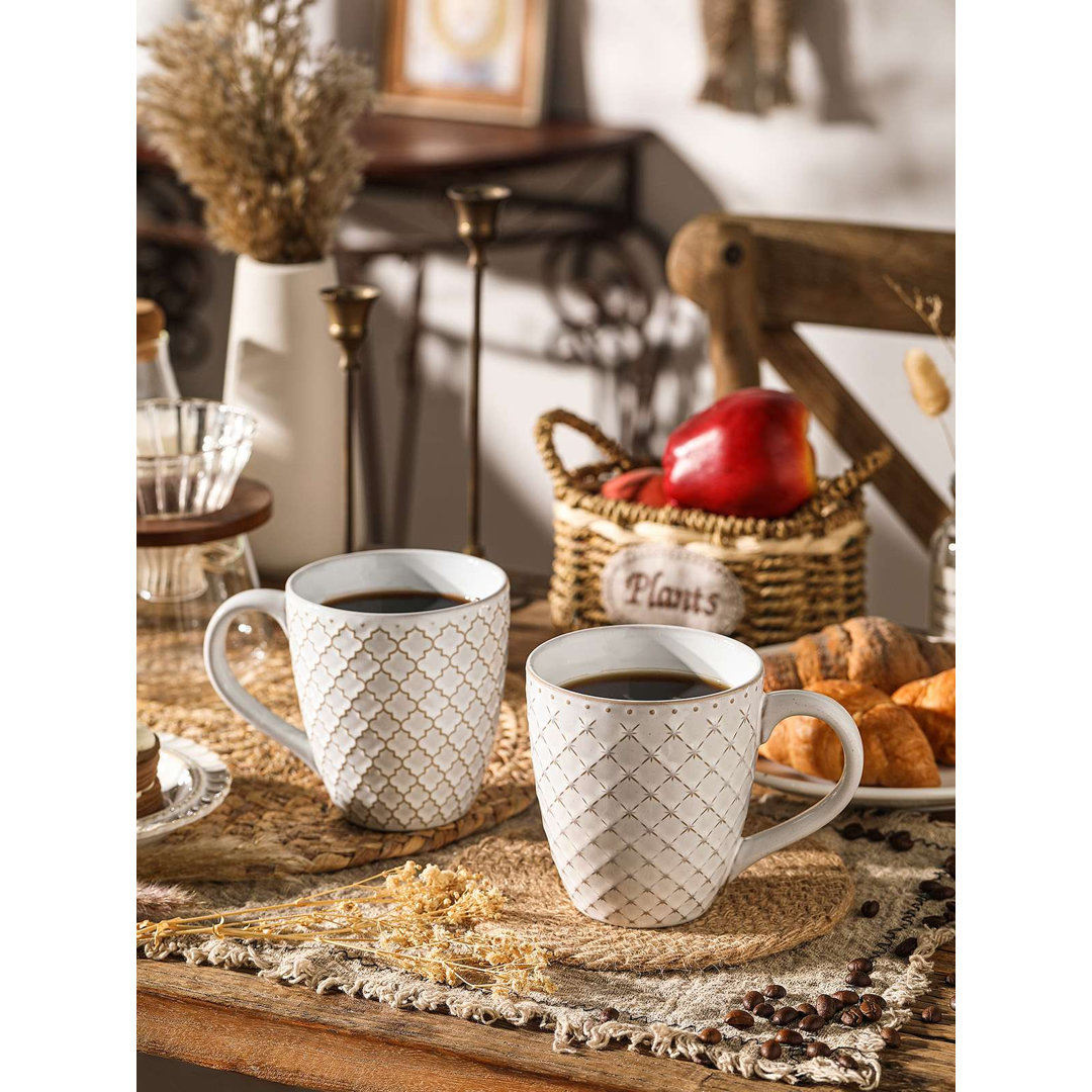  17oz Embossed Mug Set - 6-Piece Artisan Stoneware Collection